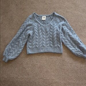 Abercrombie & Fitch Gray V-Neck Sweater with Cable Knit